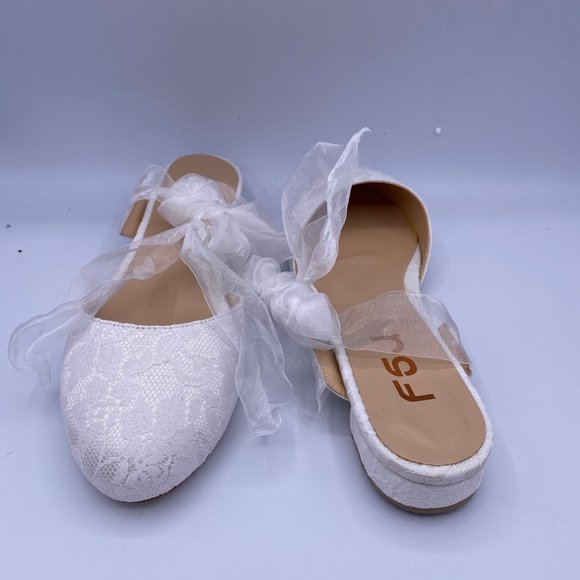 FSJ White Round Toe Low Heels Flat Lace Up Wedding - Picture 5 of 8